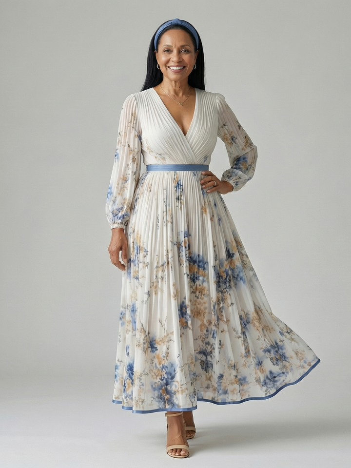 Rielle™ | Vestido midi plisado envolvente
