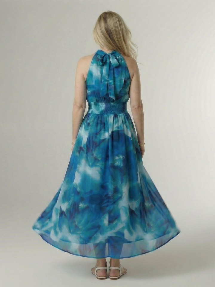 Sylin™ | Vestido midi fruncido con cuello halter