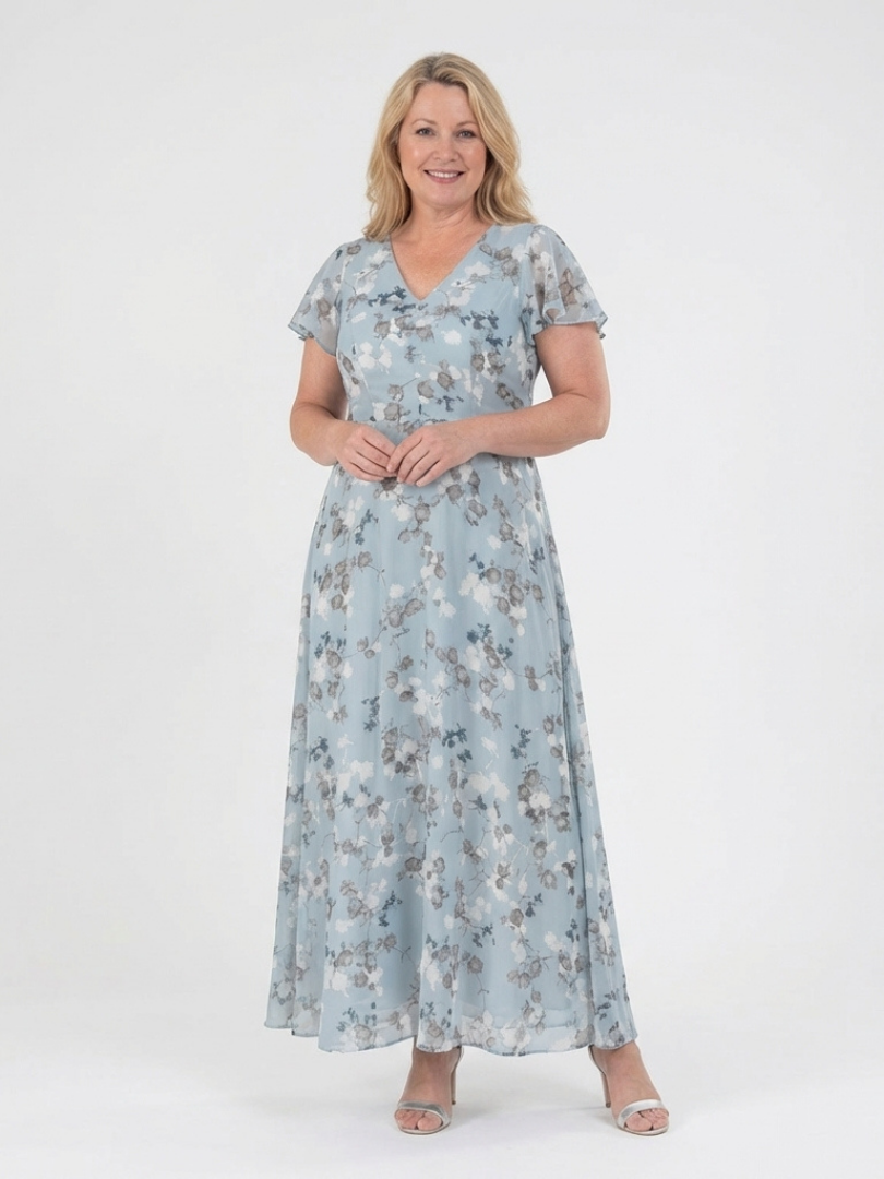 Ismeria™ | Vestido maxi de chifón con estampado floral