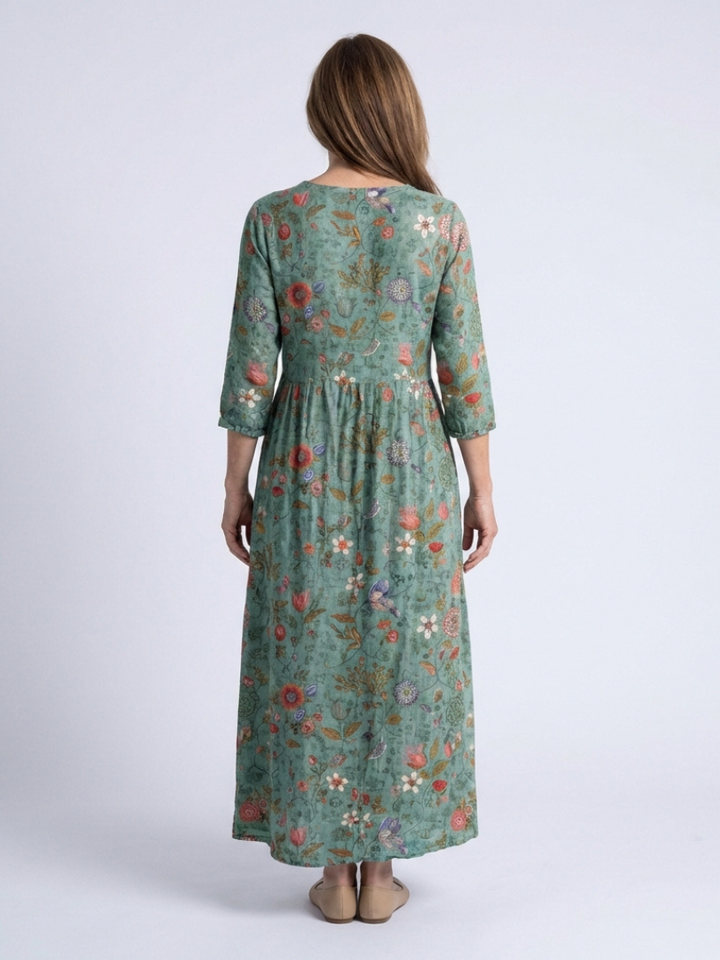 Marina™ | Vestido maxi floral con escote en V y mangas tres cuartos