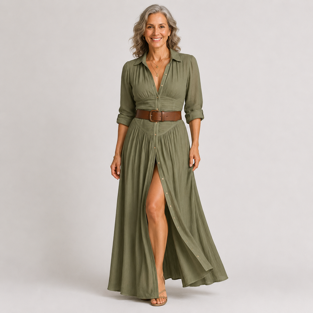 Lelivilia™ | Vestido maxi largo con cuello en muesca