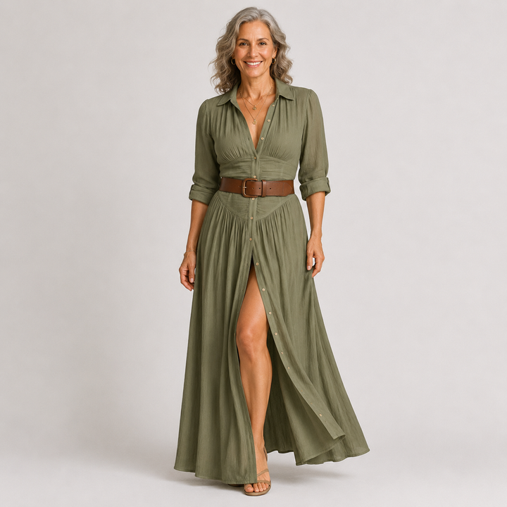 Lelivilia™ | Vestido maxi largo con cuello en muesca