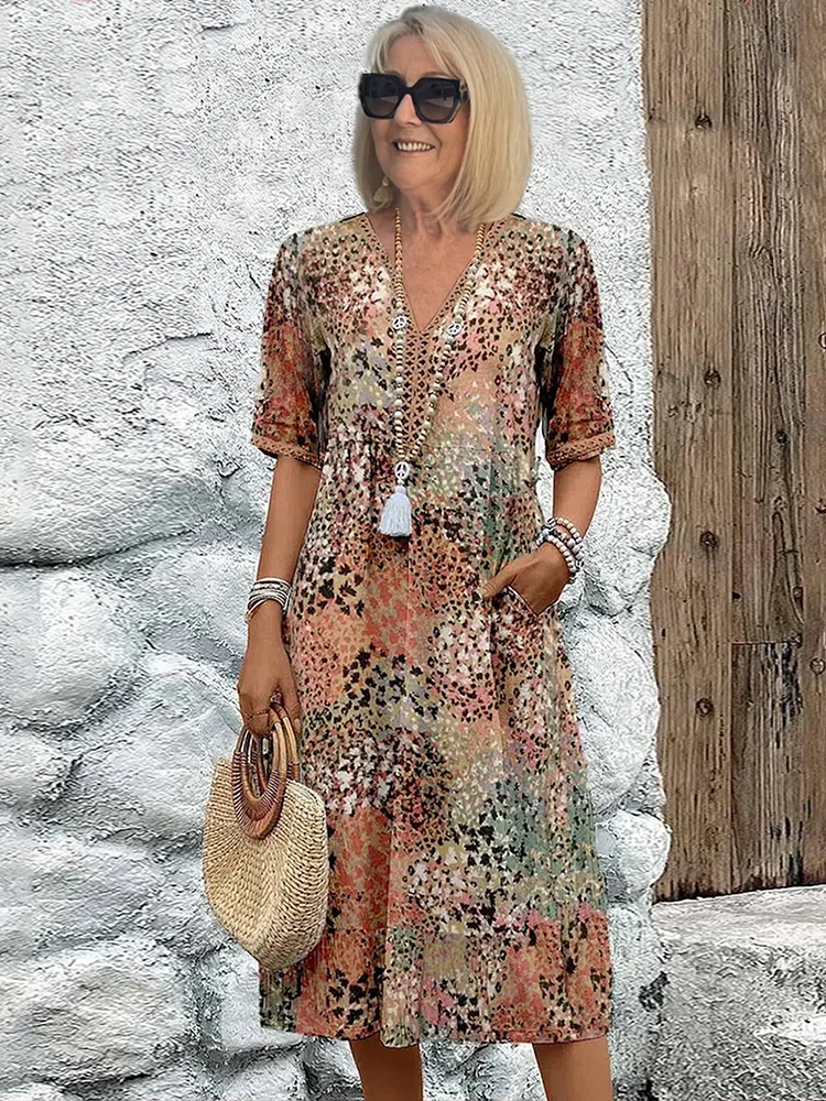 Roxanne™ | Vestido midi envolvente floral vibrante
