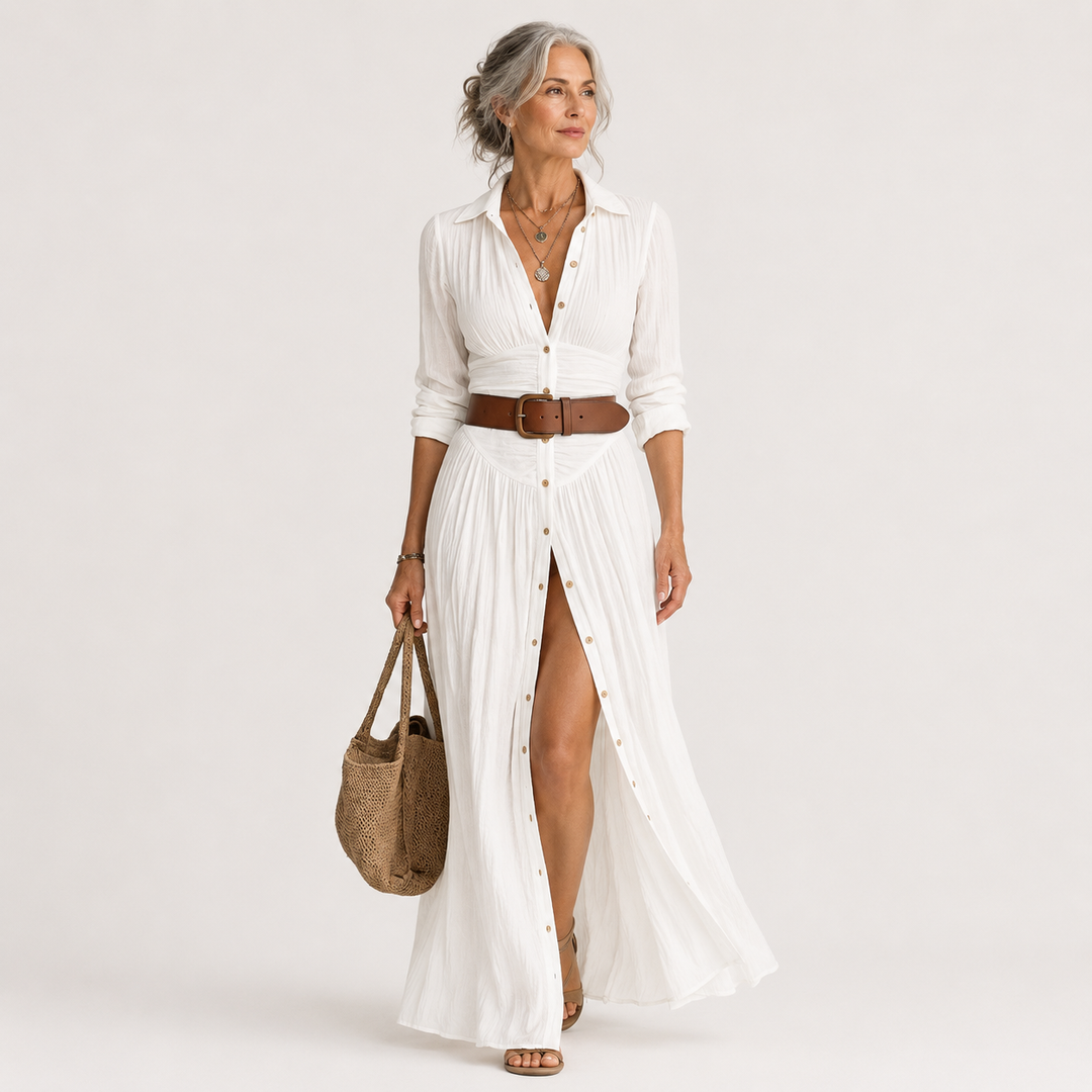 Lelivilia™ | Vestido maxi largo con cuello en muesca